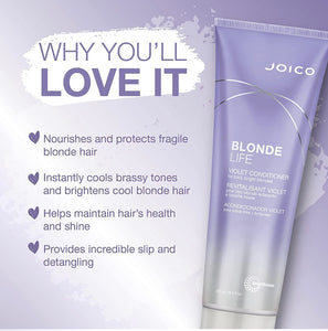 Joico Blonde Life Violet Conditioner | Banish Yellow Tones | Boost Shine | For Fresh and Bright Blonde